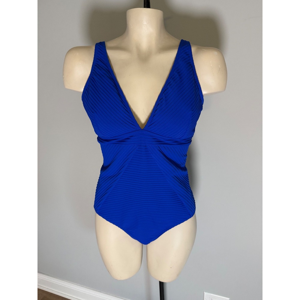 Sea Level Australia Royal Blue Ribbed Wrap One Piece Swimsuit V-Neck Size US 12